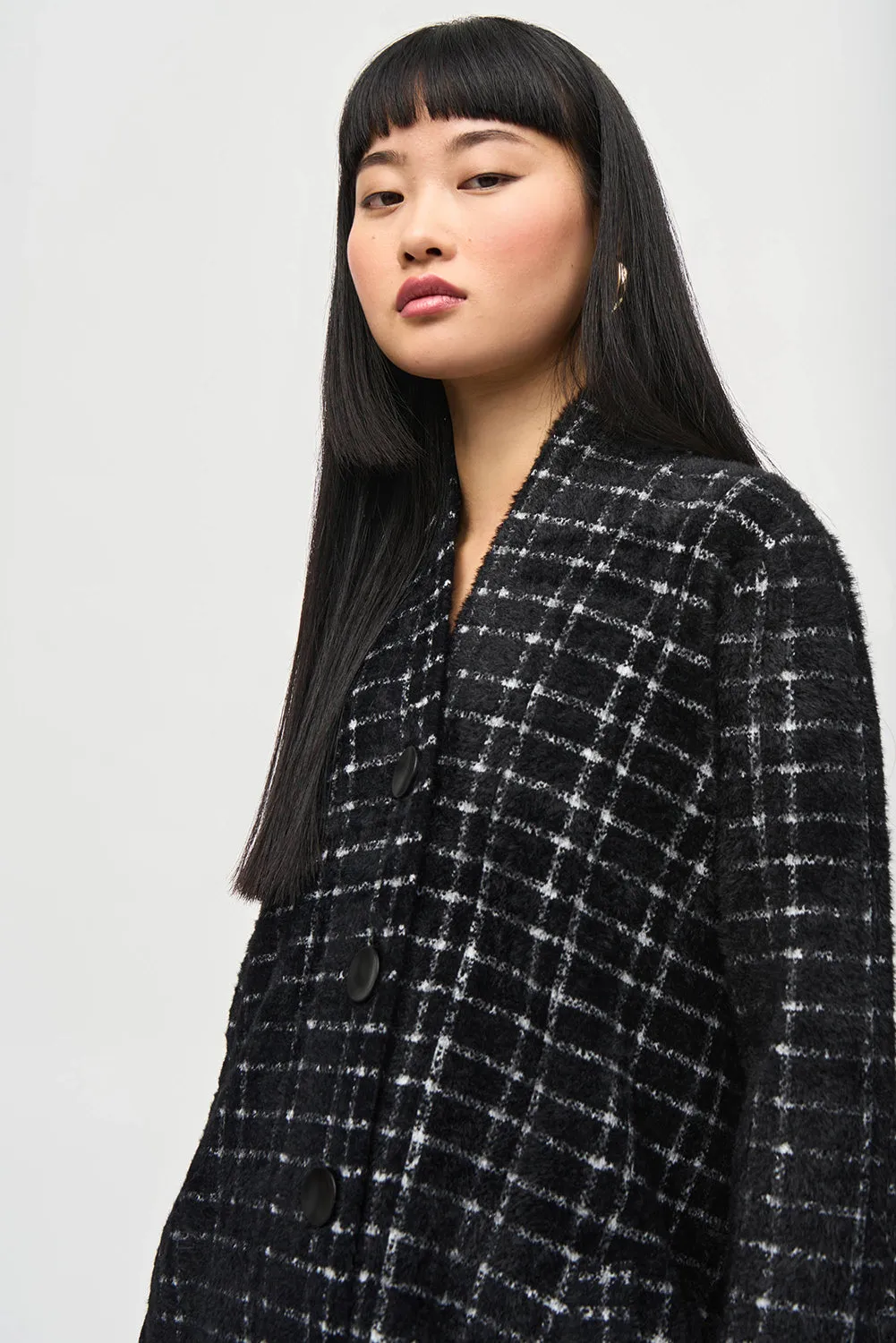 Joseph Ribkoff Plaid Feather Yarn Sweater Coat Jr243924