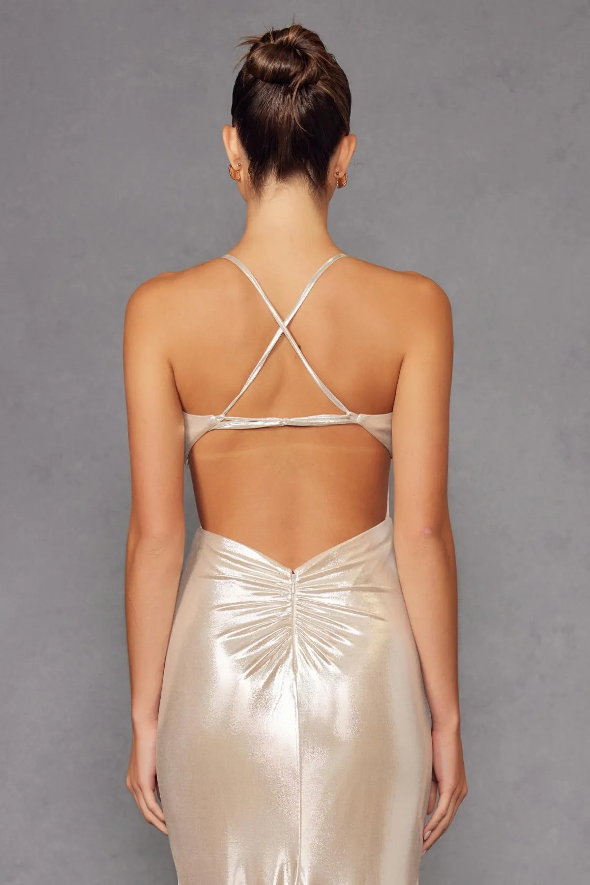 Juliet JT2502A Dress Long Halter Neck Fitted Metallic Gown
