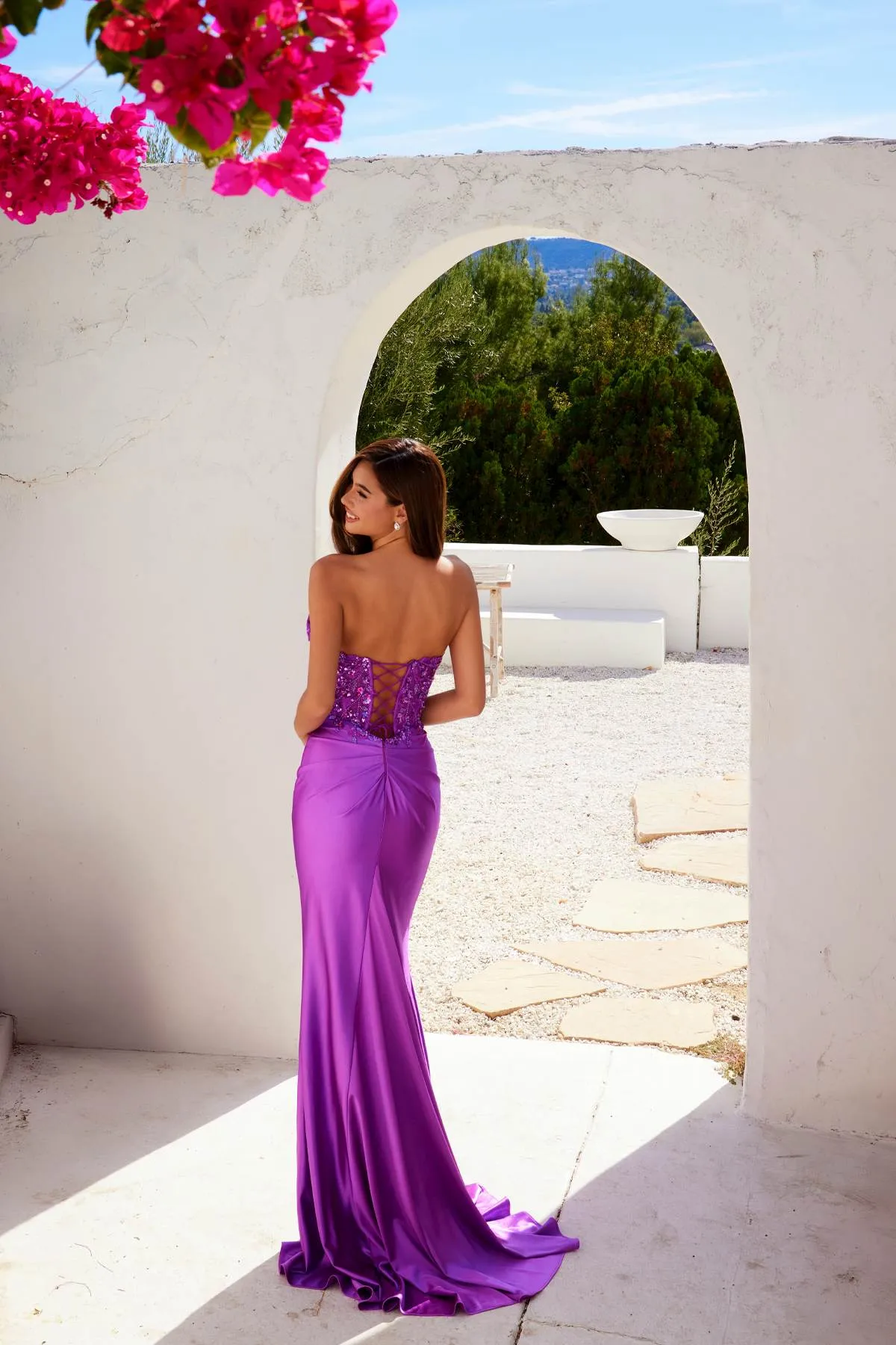 Juliet JT2534K Strapless Sweetheart Boned Corset Satin Prom Gown