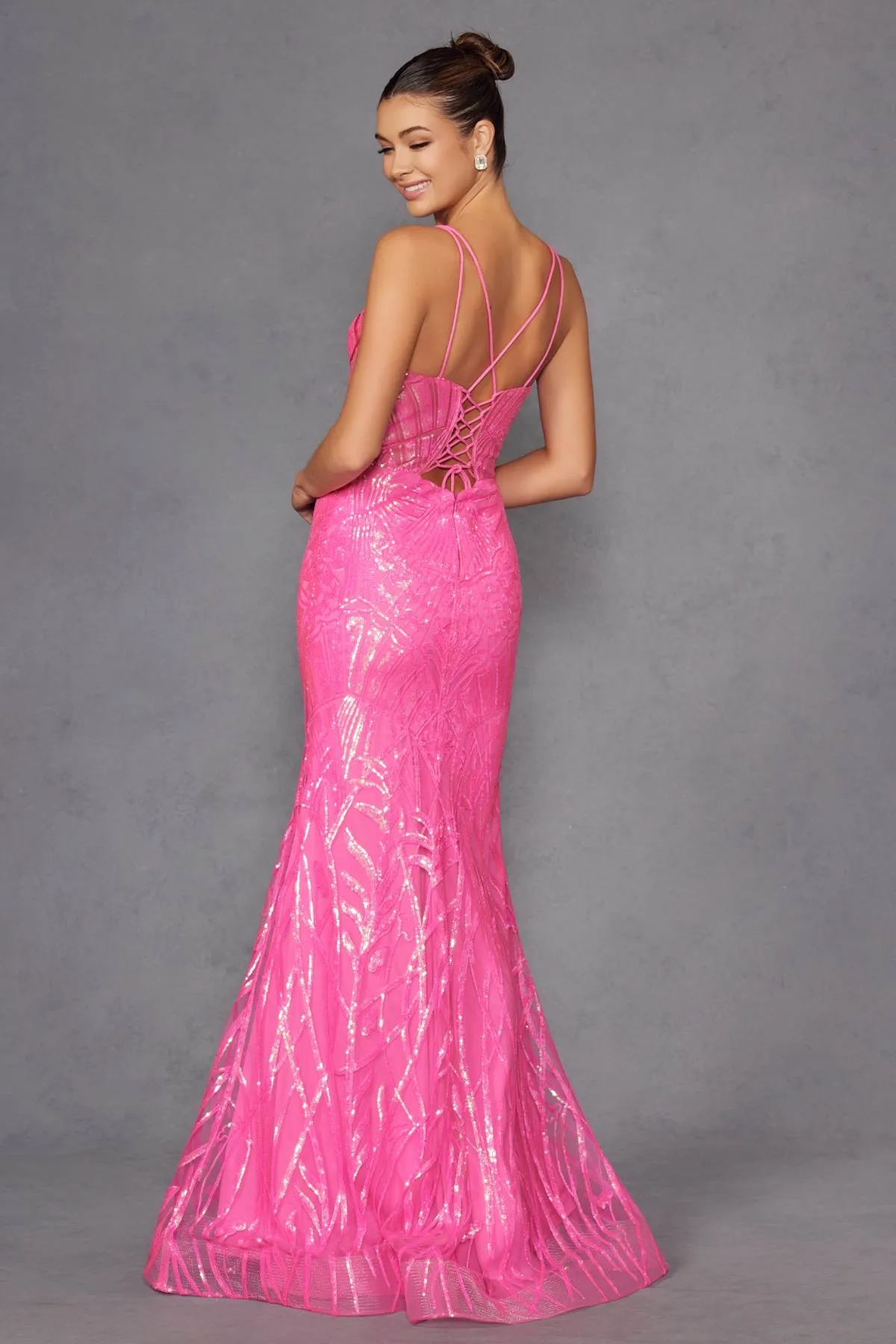 Juliet JT2886C Strapless Sweetheart Corset Sequin Fitted Gown