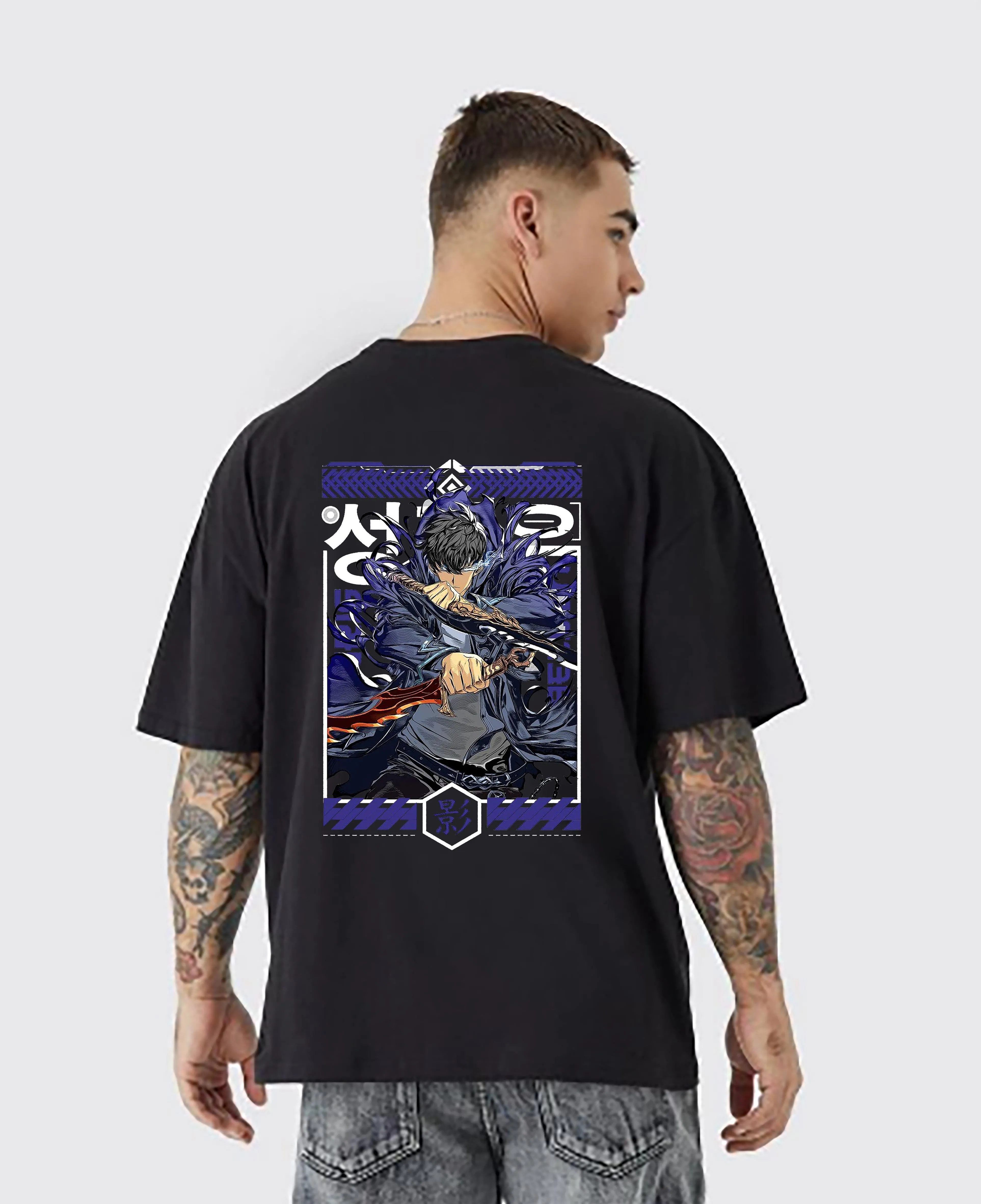 KART BLACK Men's & Women's Anime Over Sized  Printed T-Shirts T-Shirts | (MT - ANIME - SOLO LEVELING)