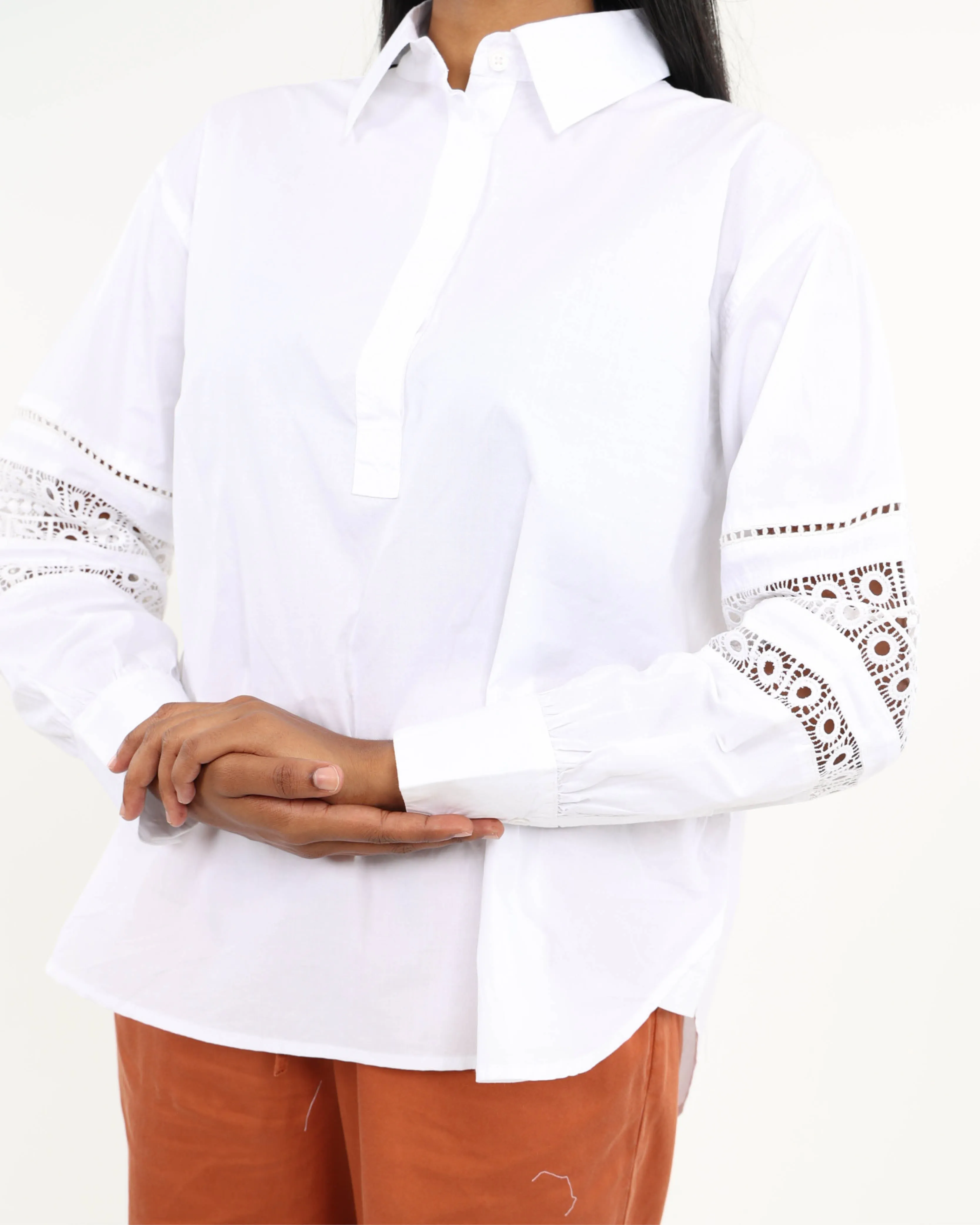 Lace Trim Long Sleeve Shirt
