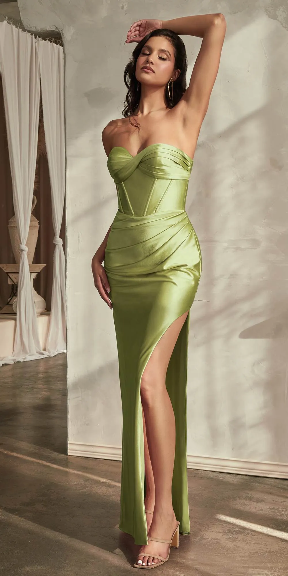 Ladivine CD338 Long Strapless Luxe Satin Fitted Formal Gown