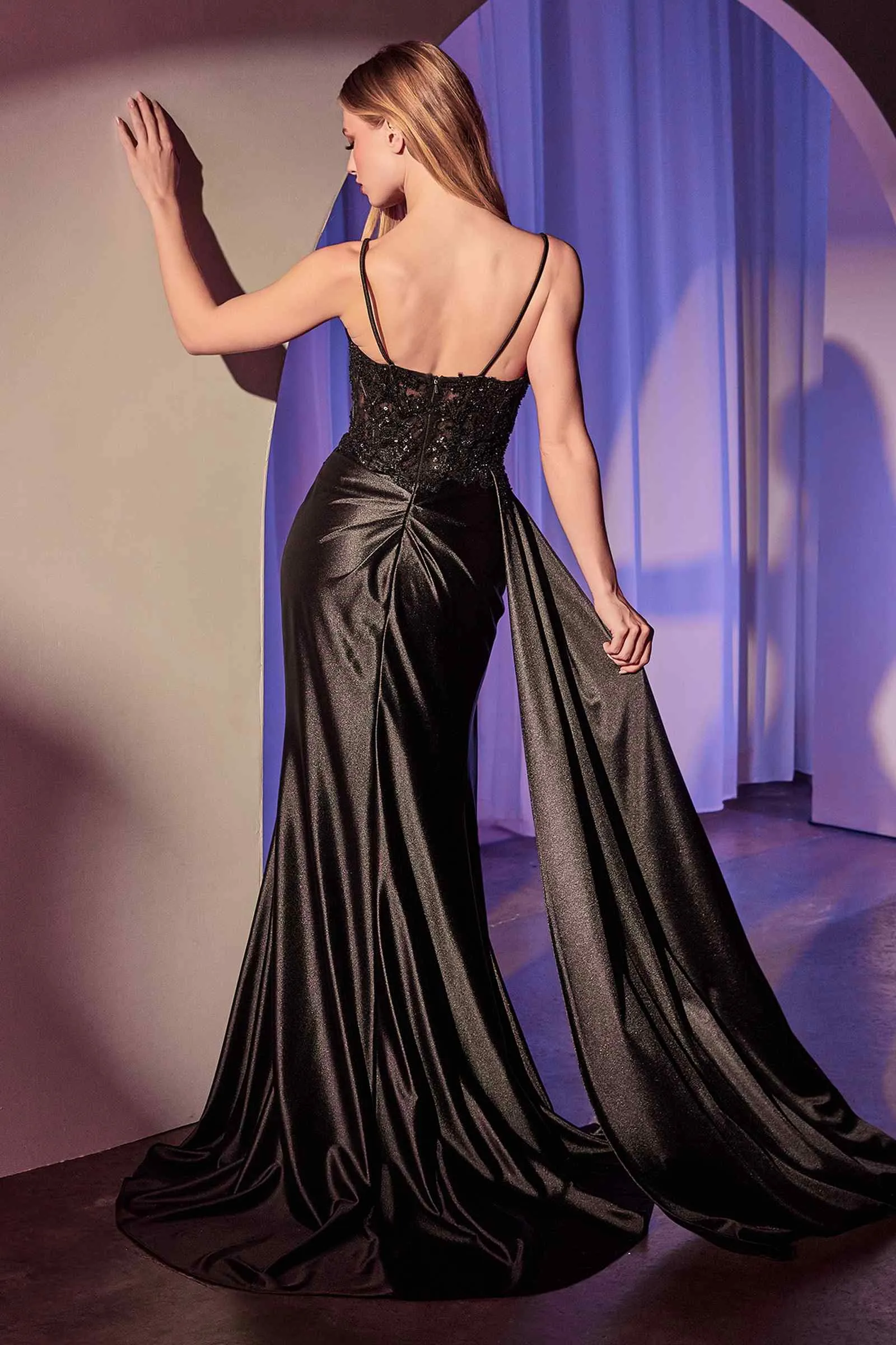 Ladivine KV1117 Dress Satin Pleated Fitted Gown