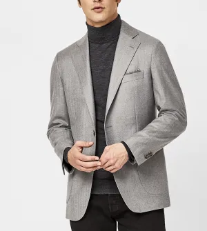 Lanificio Fratelli Piacenza Stone Grey Faux Uni S140 Merino Wool with Subtle Herringbone