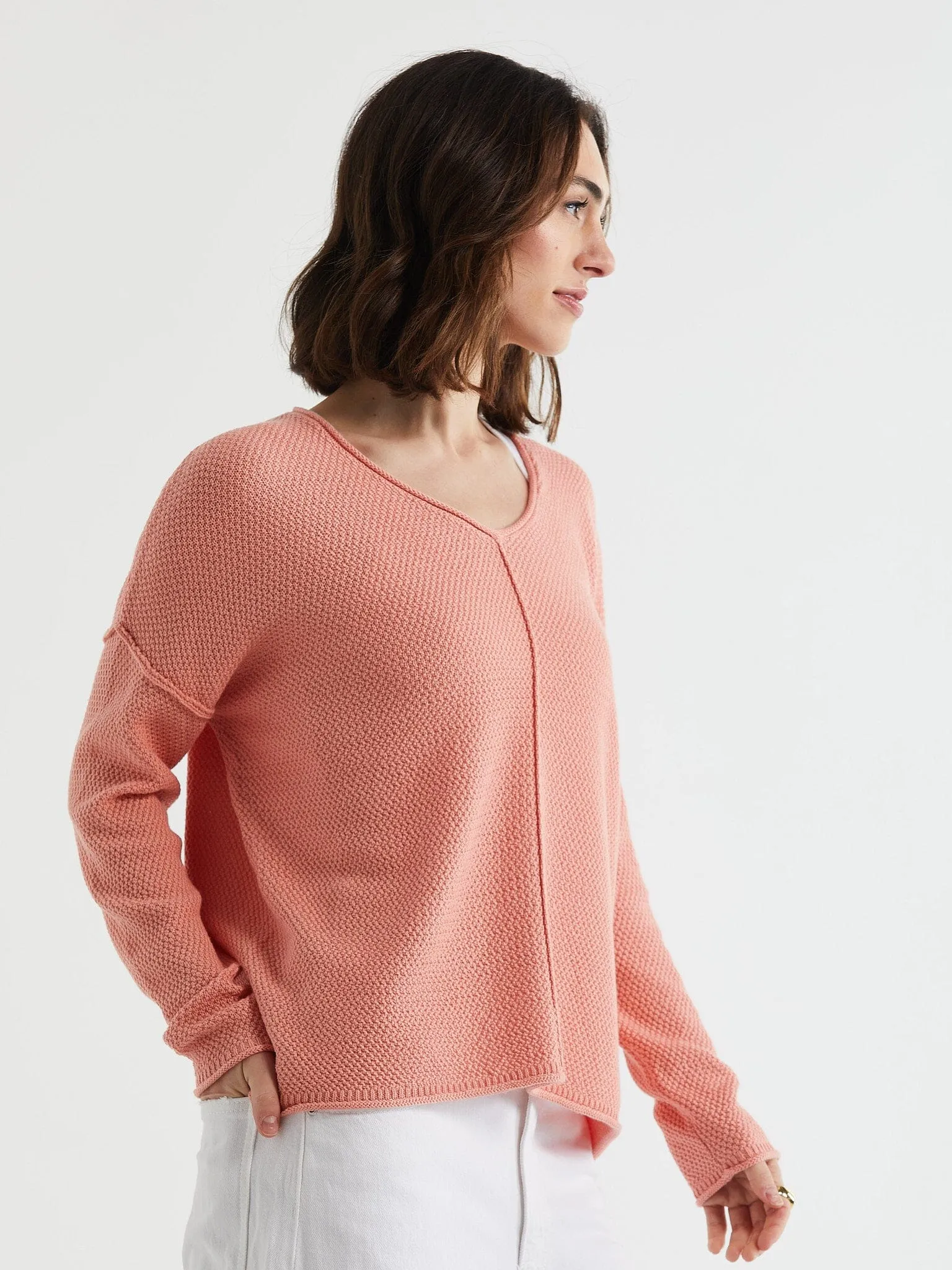 LD & Co Birdseye V Jumper - Peach