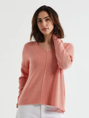 LD & Co Birdseye V Jumper - Peach