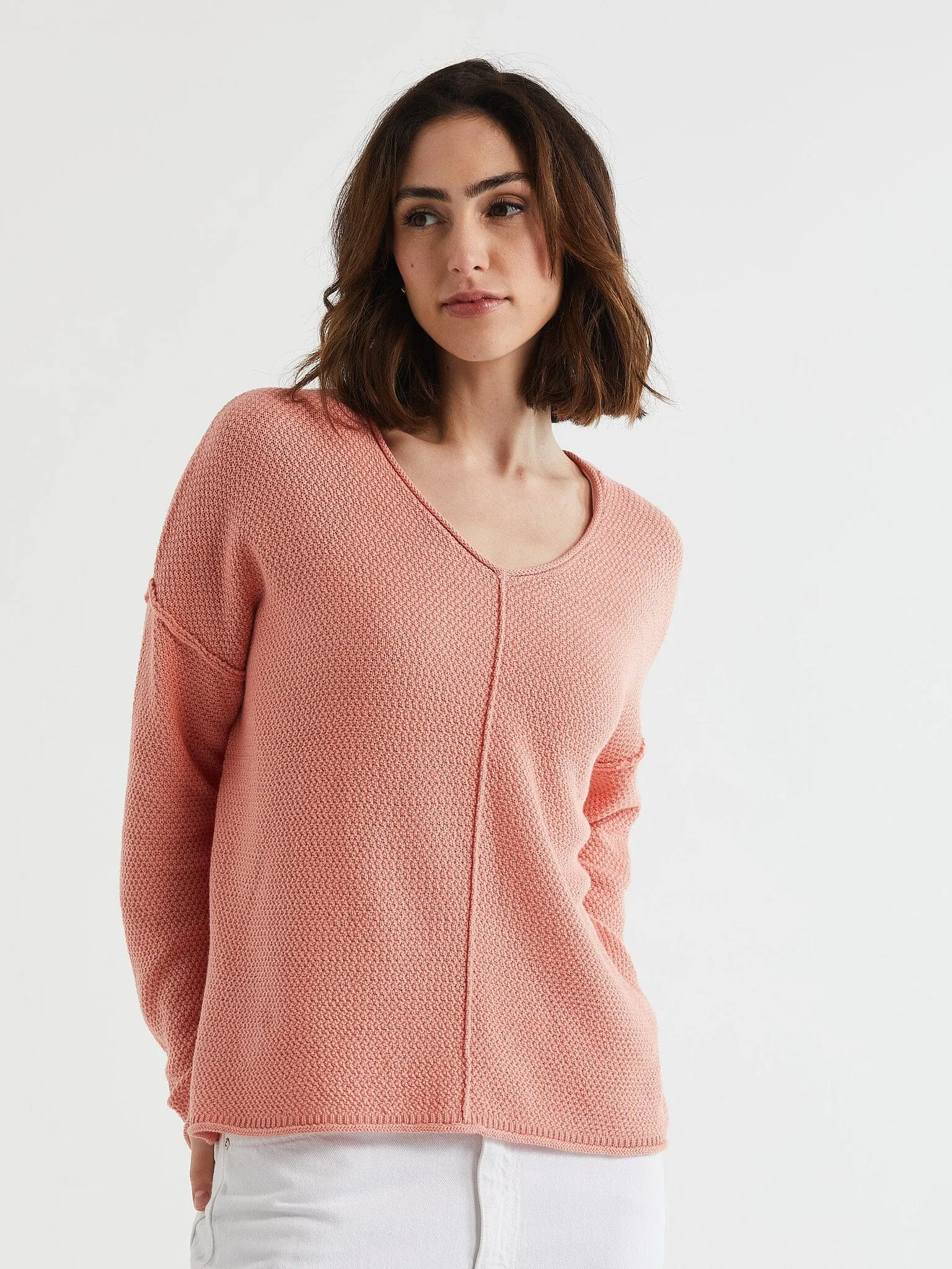 LD & Co Birdseye V Jumper - Peach