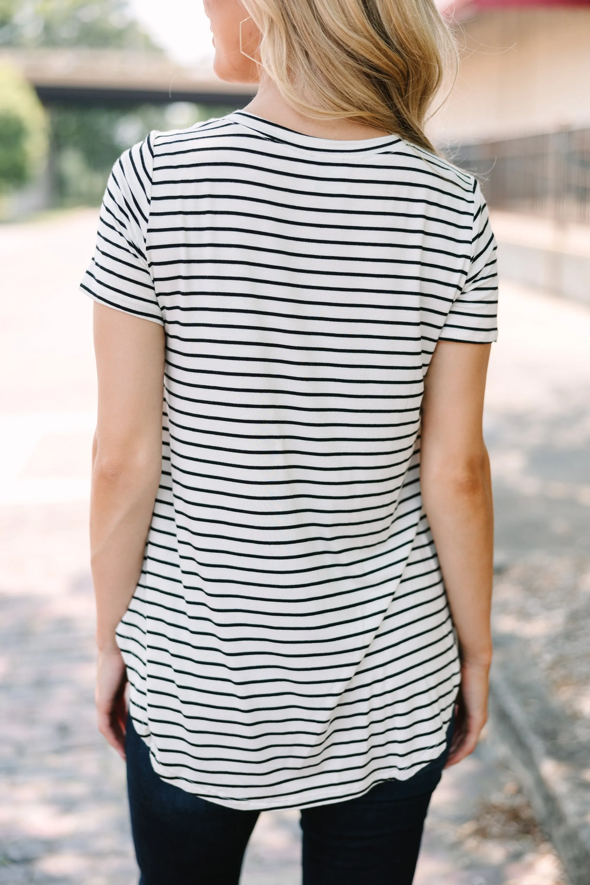 Let's Meet Later White Striped Top