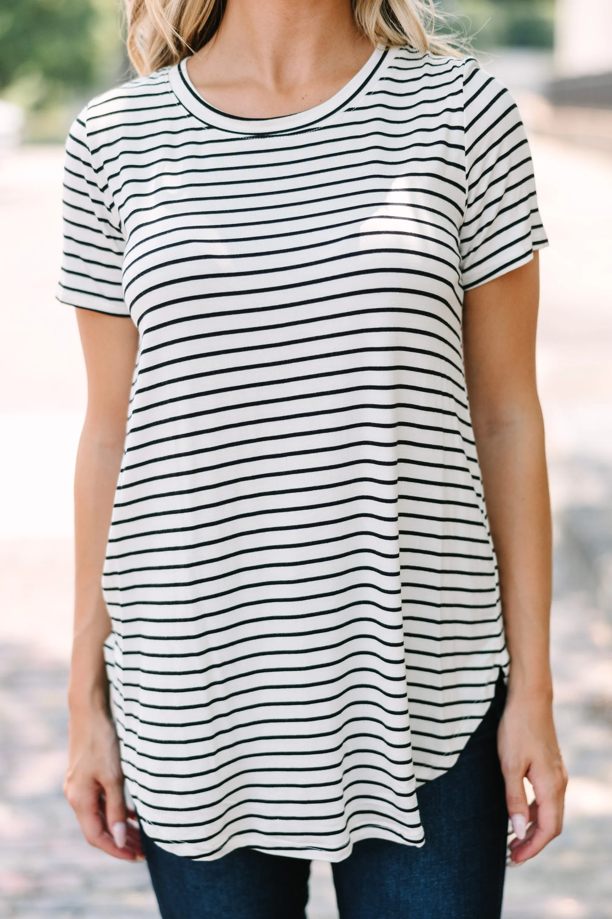 Let's Meet Later White Striped Top
