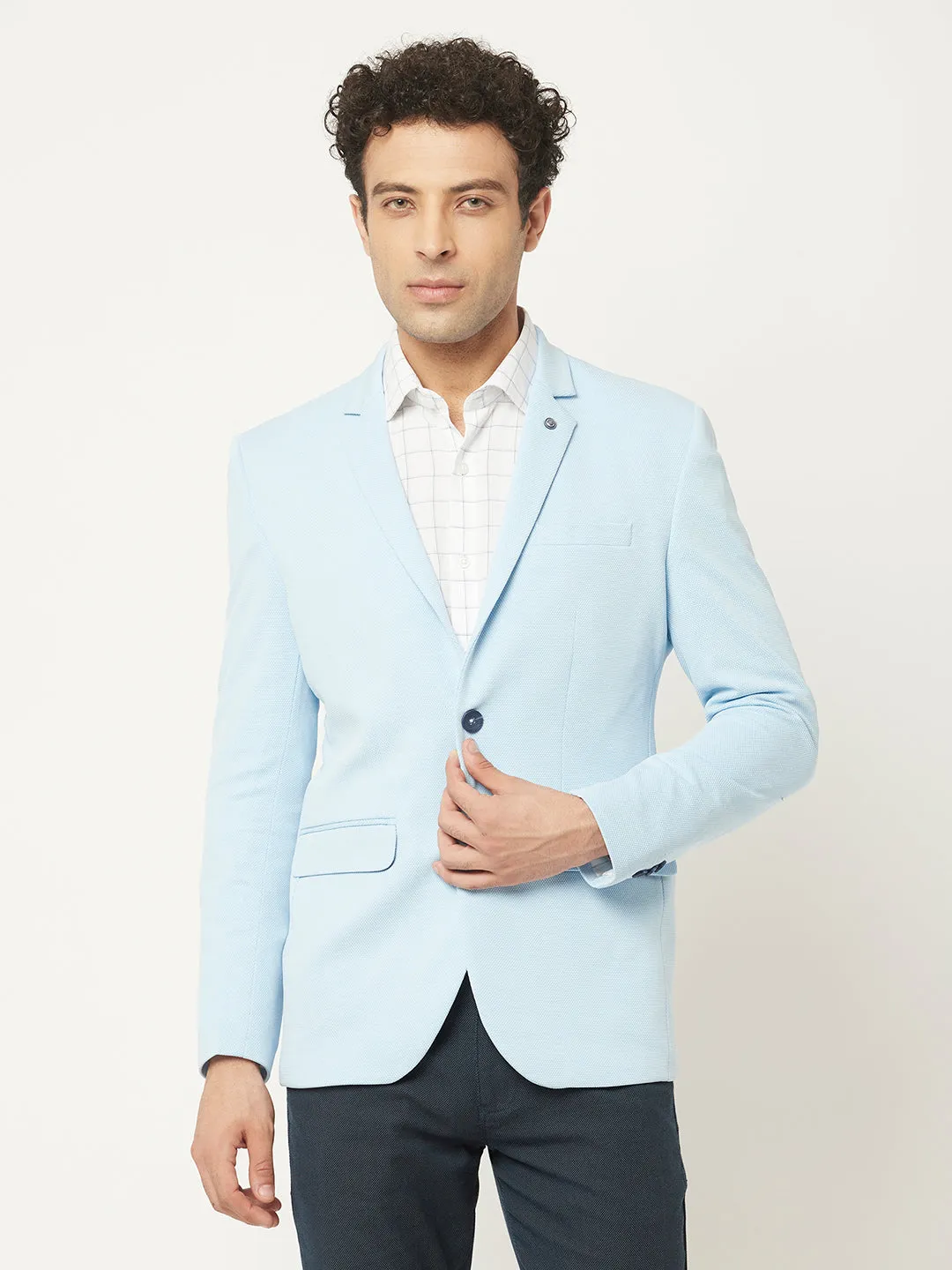 Light Blue Blazer in Textured Print