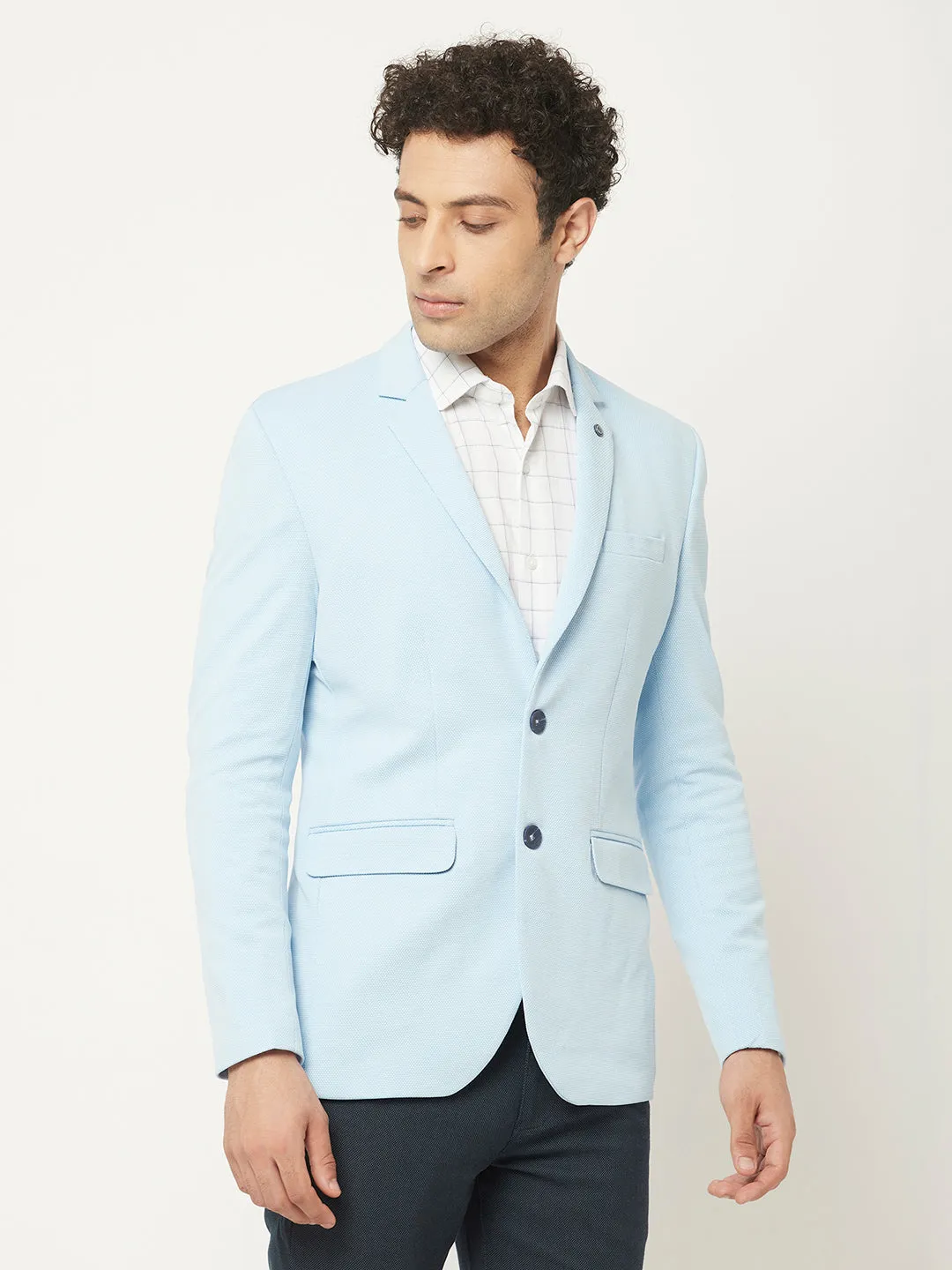 Light Blue Blazer in Textured Print