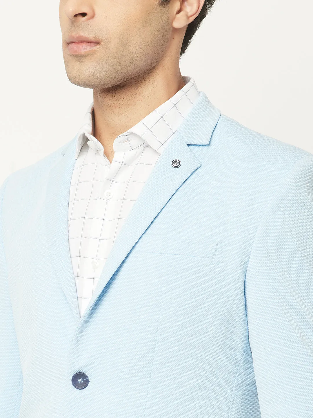 Light Blue Blazer in Textured Print