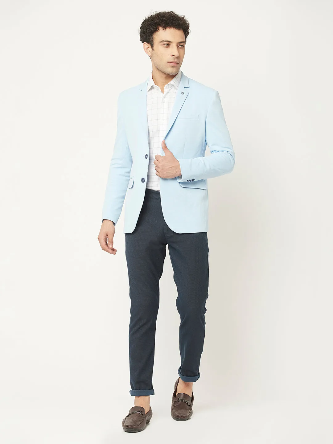 Light Blue Blazer in Textured Print