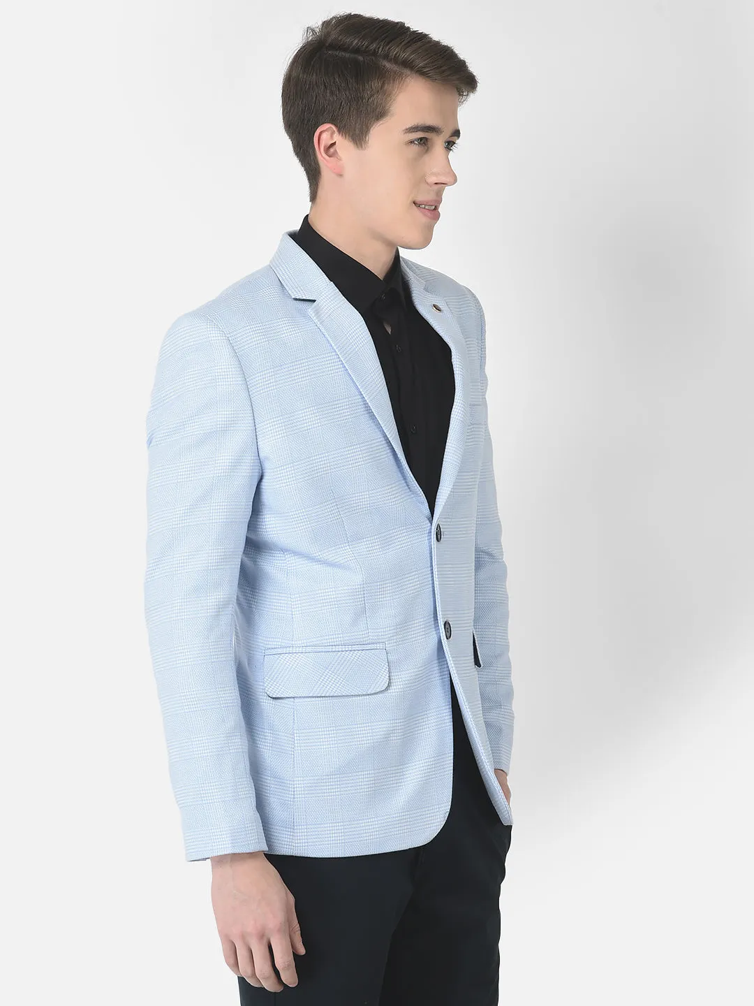 Light Blue Checked Blazer