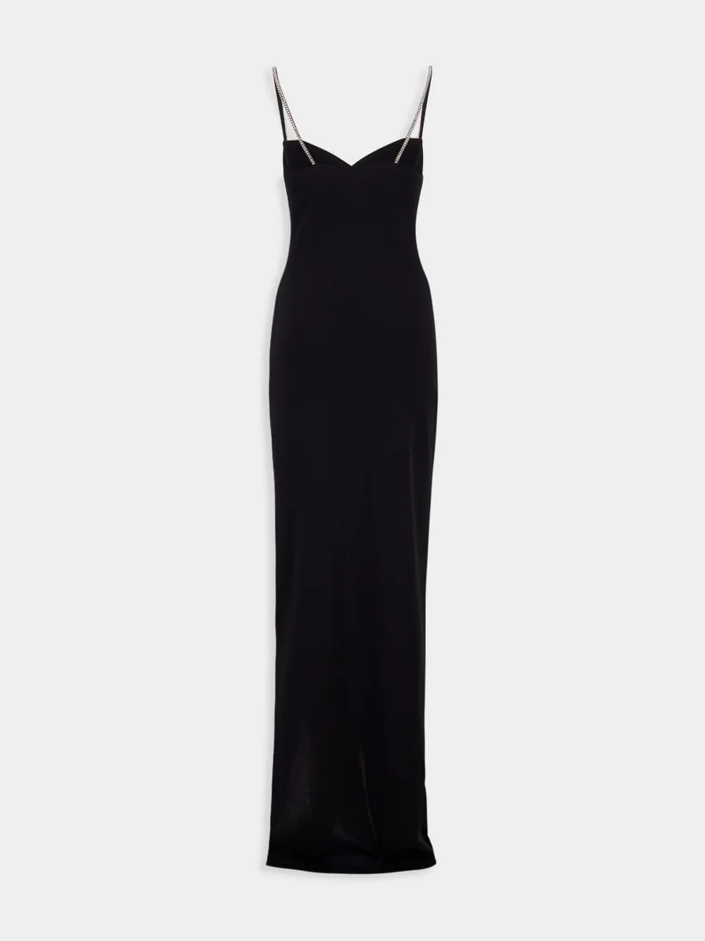 Long Embroidered Knit Dress with Leg Slit
