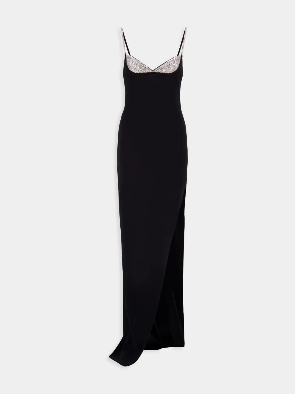 Long Embroidered Knit Dress with Leg Slit
