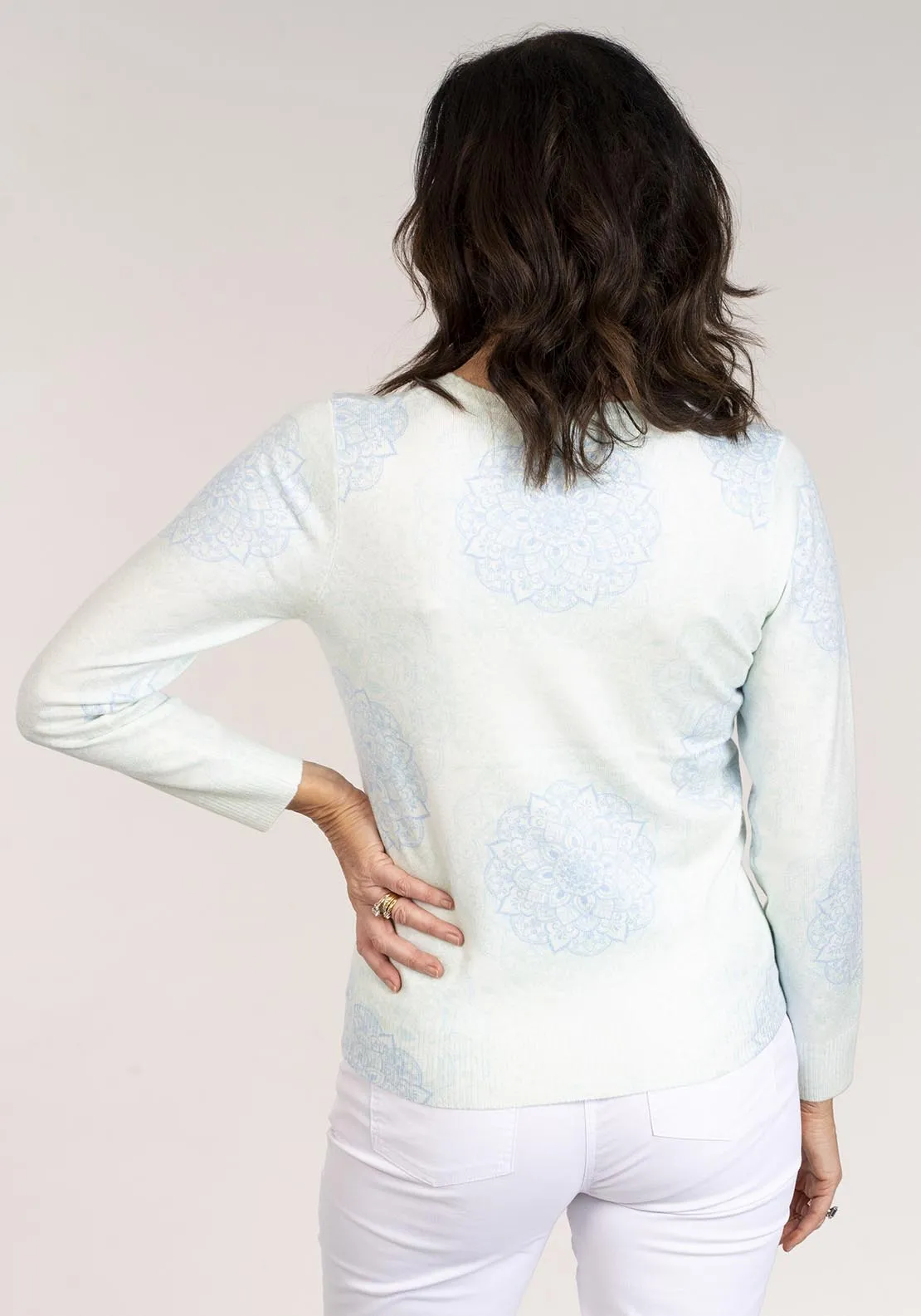 Long Sleeve Printed Sweater - Green