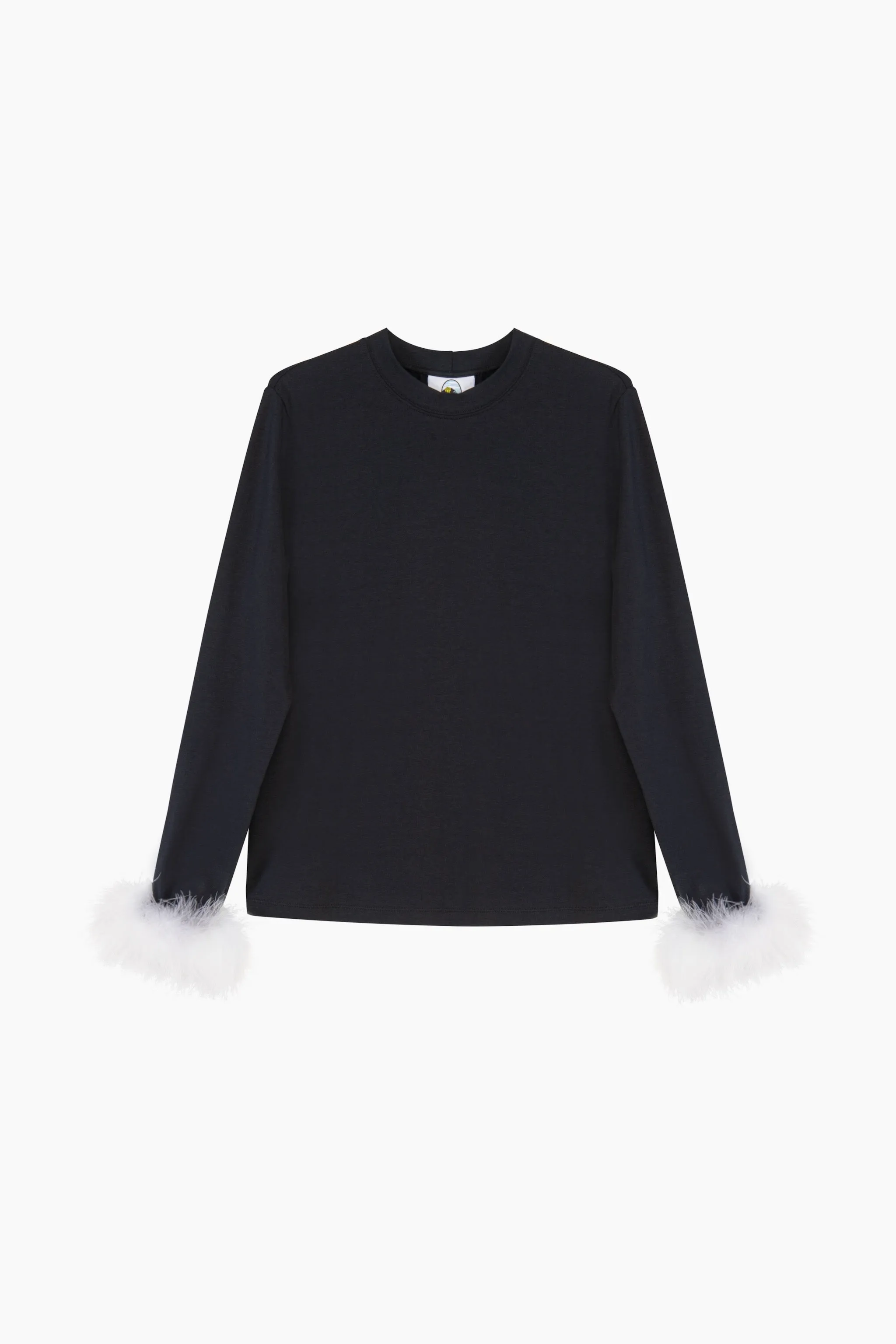 Long Sleeve Stretch Cotton Jersey T-shirt with Detachable Feathers in Black