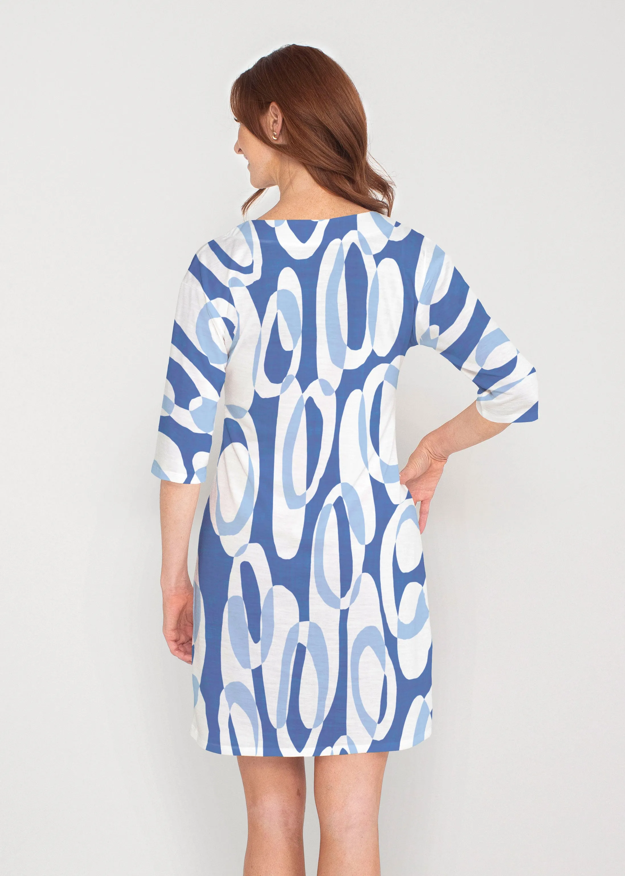 Loop ta Loop Blue (8086) ~ Drop Shoulder 3/4 Sleeve V-Neck Dress