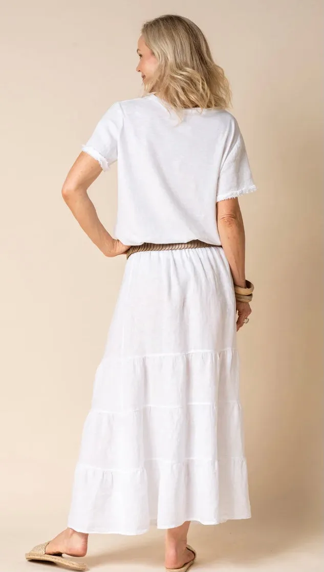 Lora Linen Skirt In White   Sunset Orange   Lime Splice