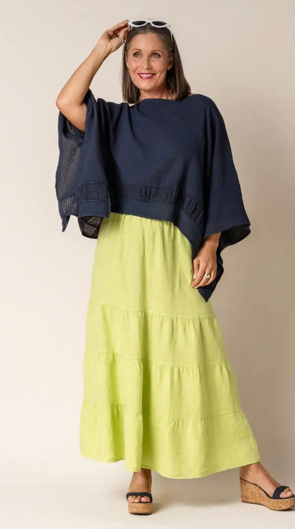 Lora Linen Skirt In White   Sunset Orange   Lime Splice