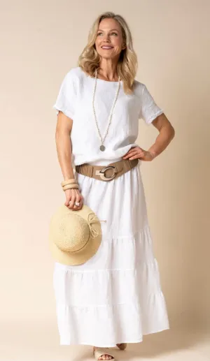 Lora Linen Skirt In White   Sunset Orange   Lime Splice