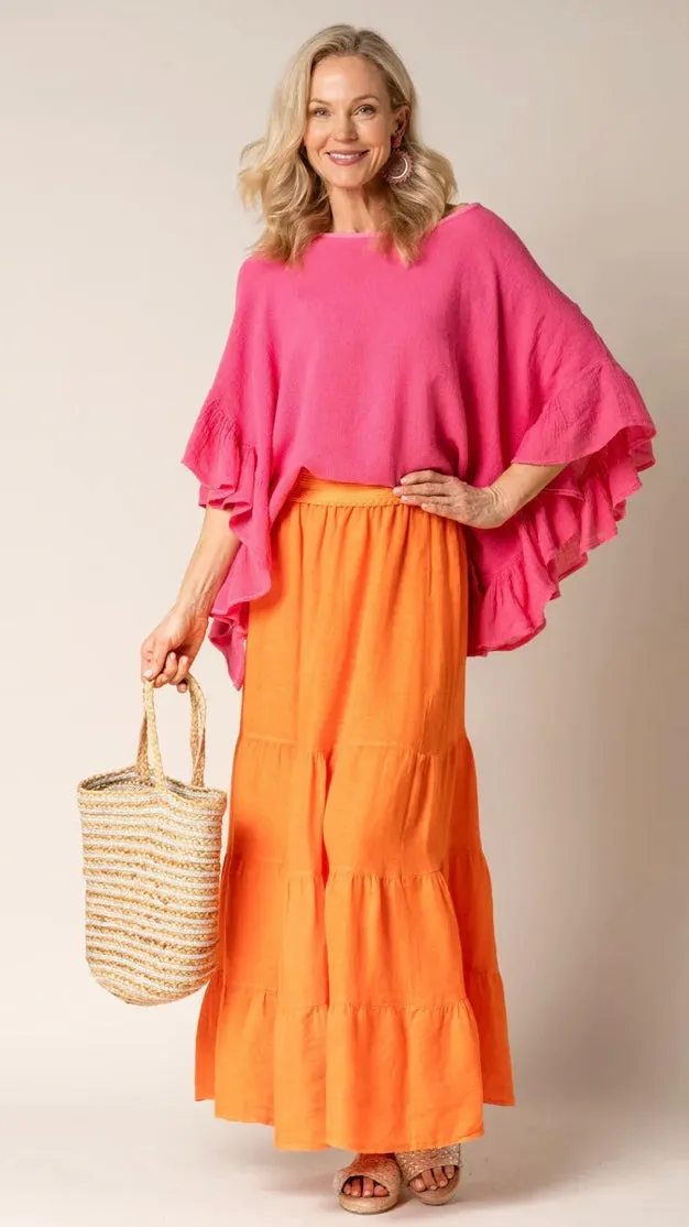 Lora Linen Skirt In White   Sunset Orange   Lime Splice
