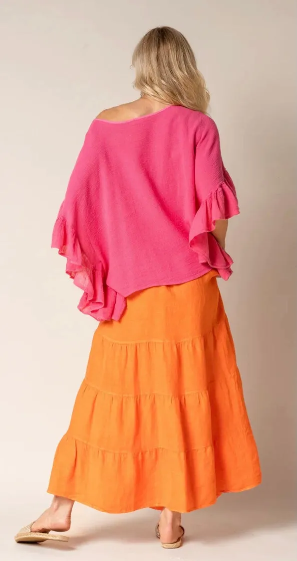 Lora Linen Skirt In White   Sunset Orange   Lime Splice