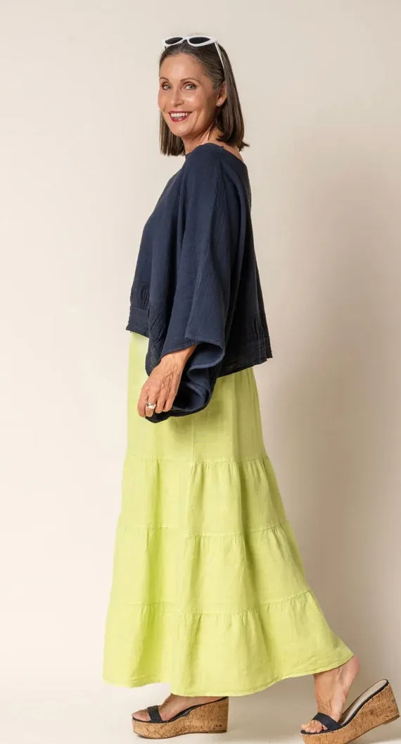Lora Linen Skirt In White   Sunset Orange   Lime Splice