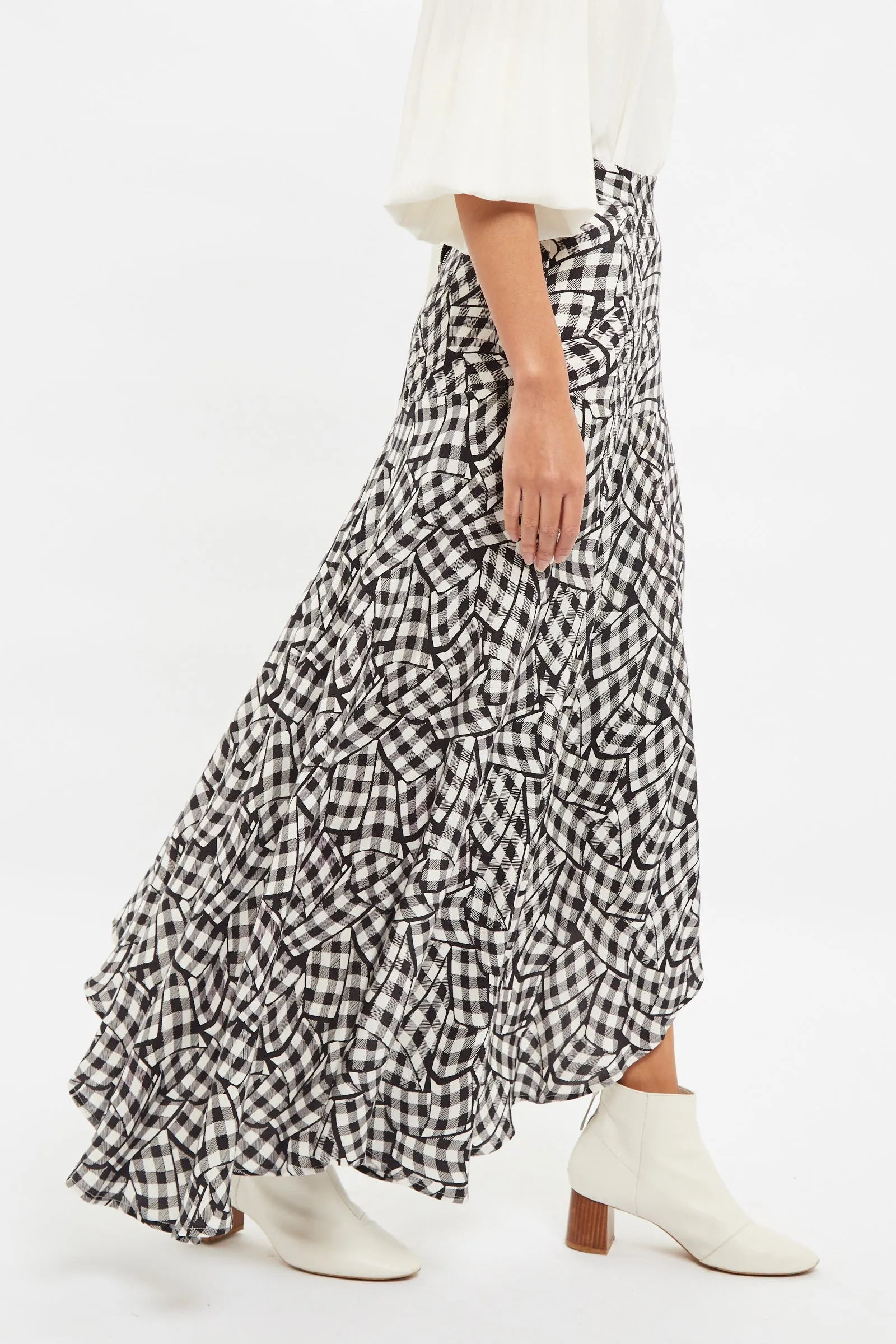 Louche Carole Gingham Twist Print Asymmetric Midi Skirt