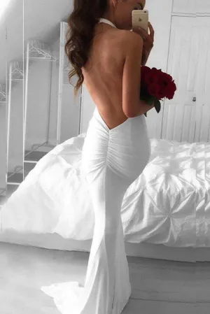 Low Back Mermaid Fitted Wedding Dresses Hot Deep V-Neck