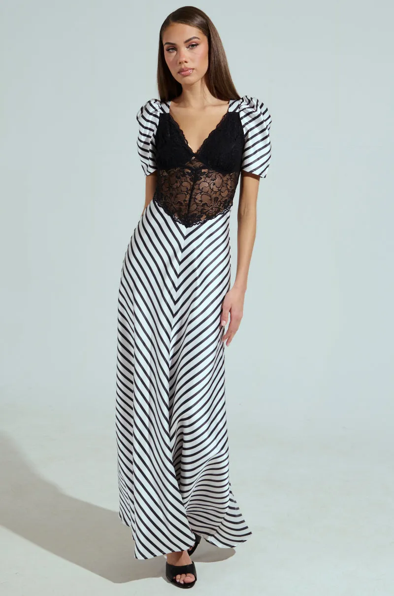 LYDIA LACE AND SATIN MAXI DRESS