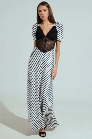 LYDIA LACE AND SATIN MAXI DRESS