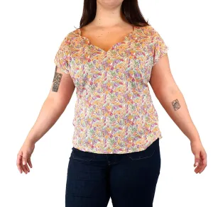 Made590 floral tee shirt with scalloped neckline size L