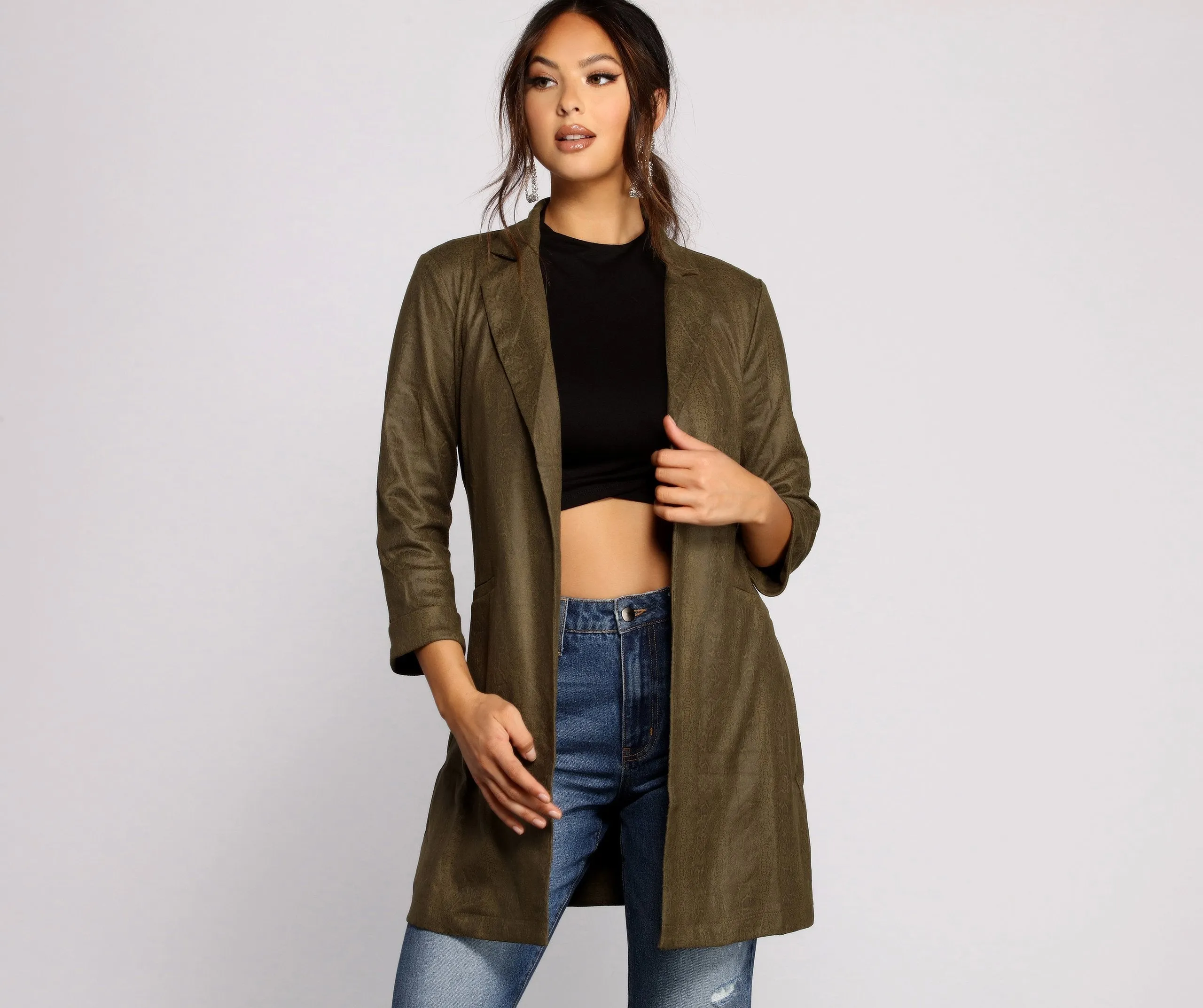 Makin' Moves Faux Suede Long Line Blazer