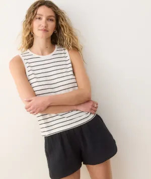 Marine Layer Hemp Cotton Tank in Black/White Stripe