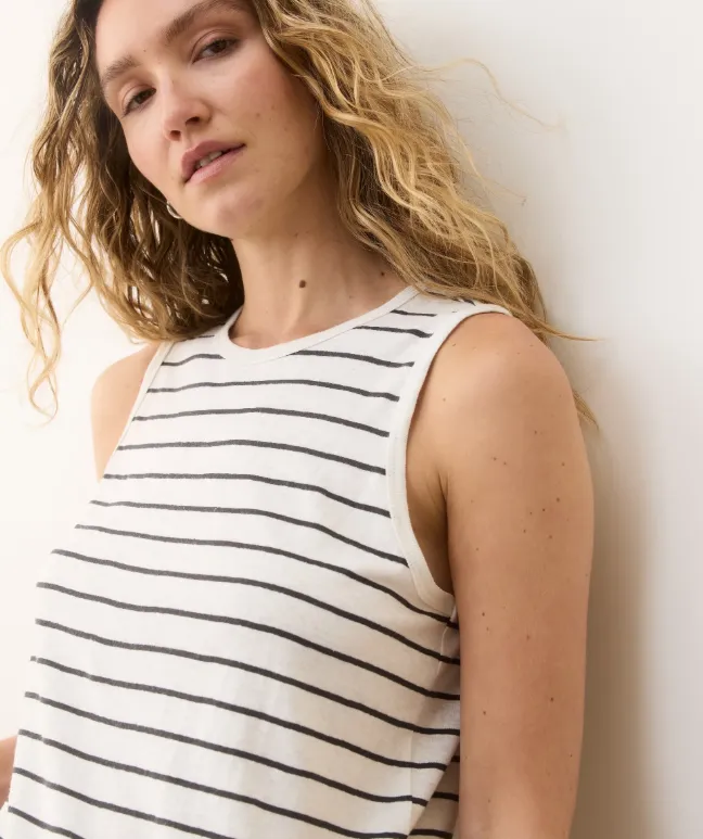 Marine Layer Hemp Cotton Tank in Black/White Stripe