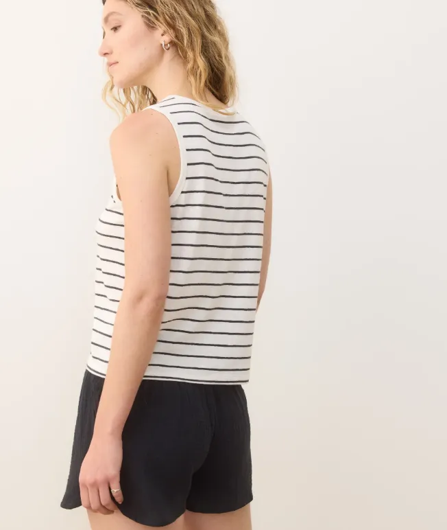 Marine Layer Hemp Cotton Tank in Black/White Stripe