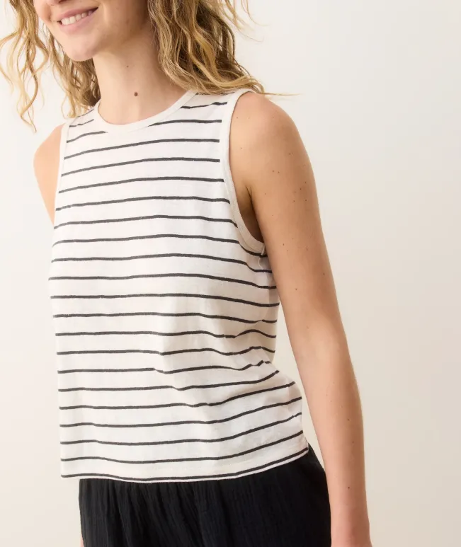 Marine Layer Hemp Cotton Tank in Black/White Stripe