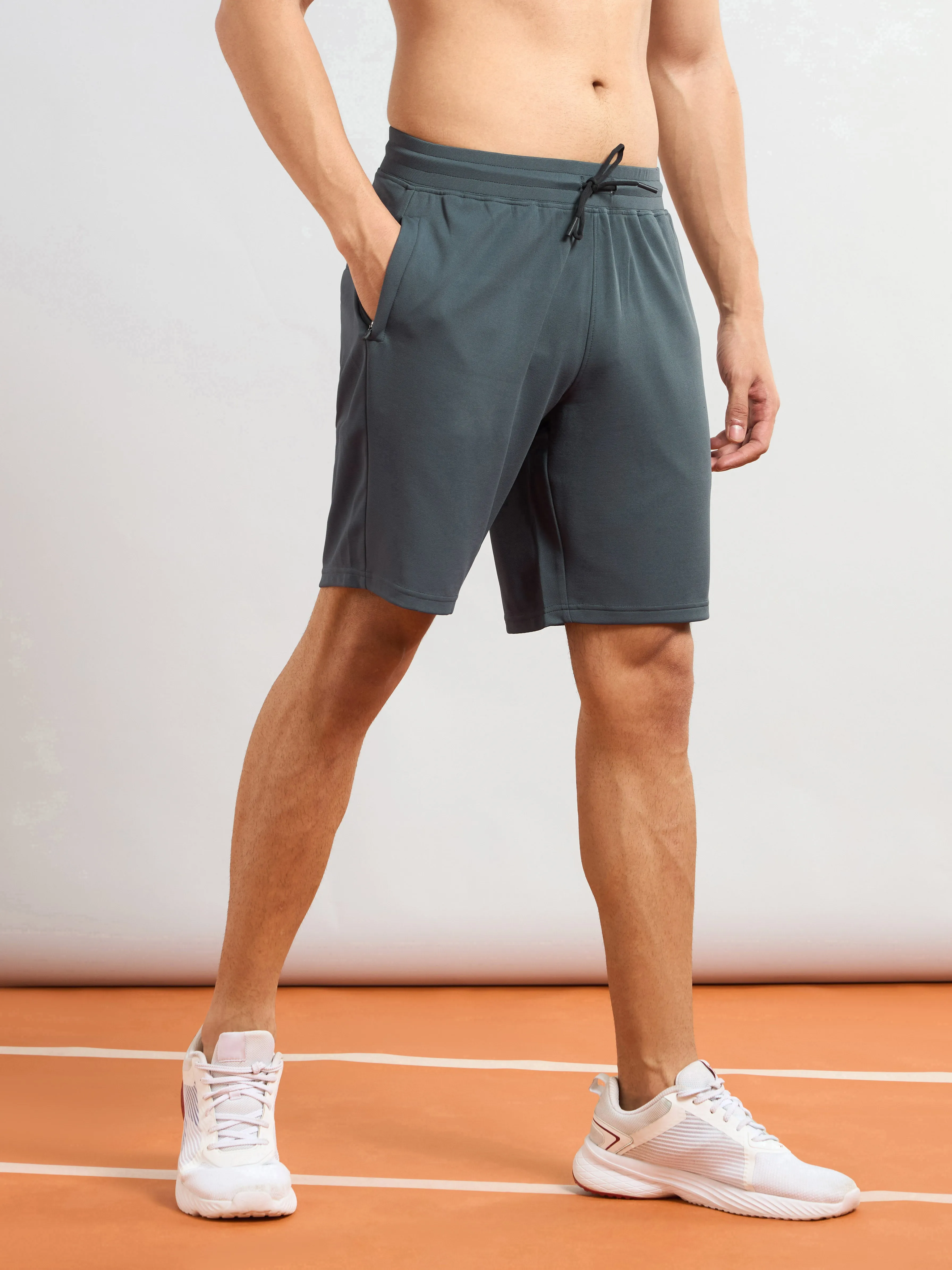 Men Solid Slim Fit Sports Shorts with TS FLEXI