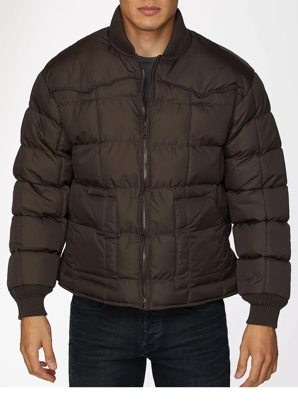 Men's Nylon Quilted Puffer Jacket -NJ629-Brown
