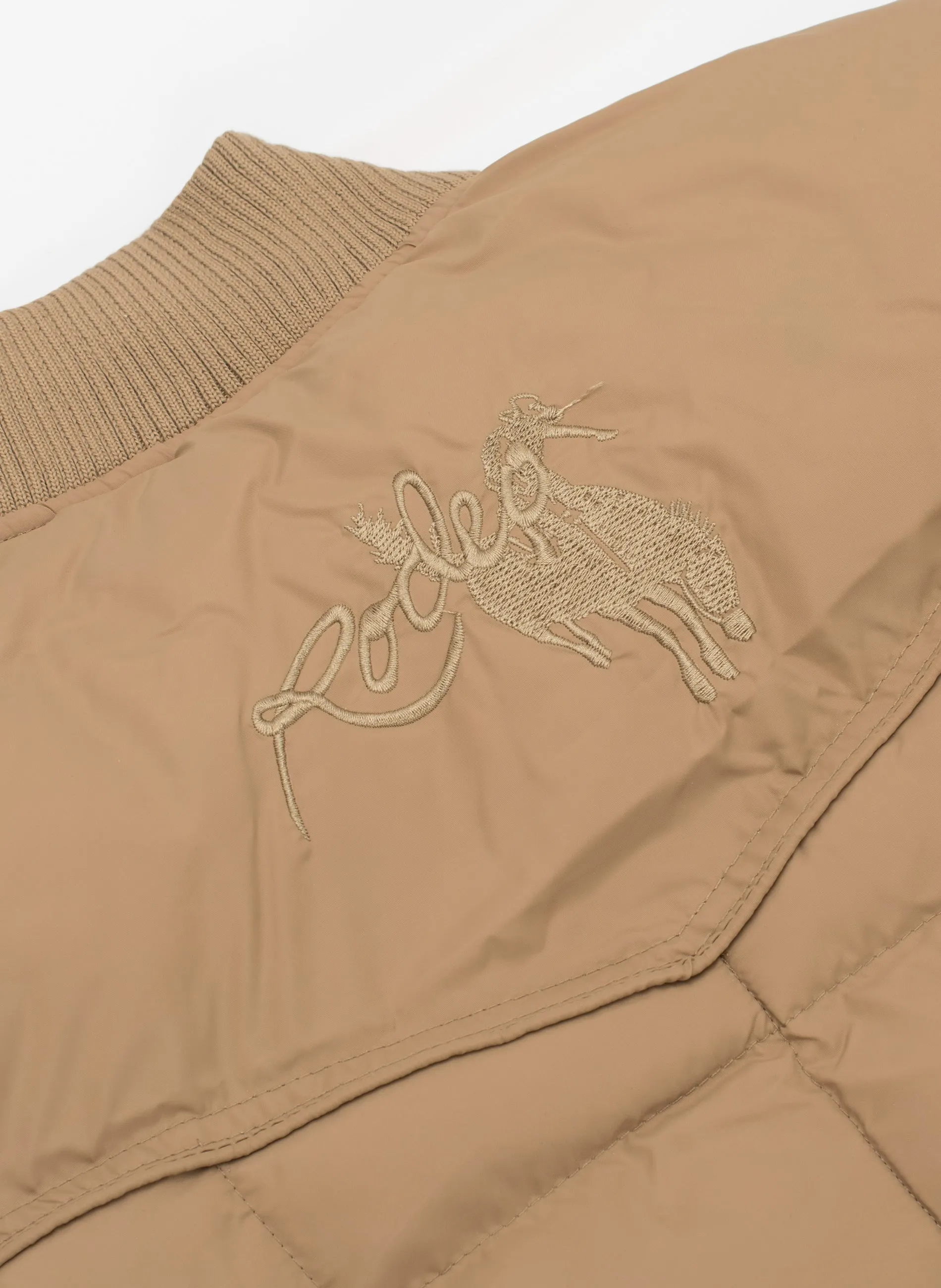 Men's Nylon Quilted Puffer Jacket with Embroidery-NJ629/EMB-Khaki