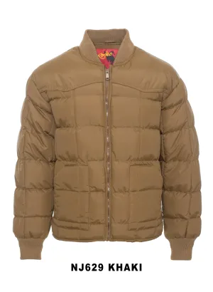 Men's Nylon Quilted Puffer Jacket with Embroidery-NJ629/EMB-Khaki