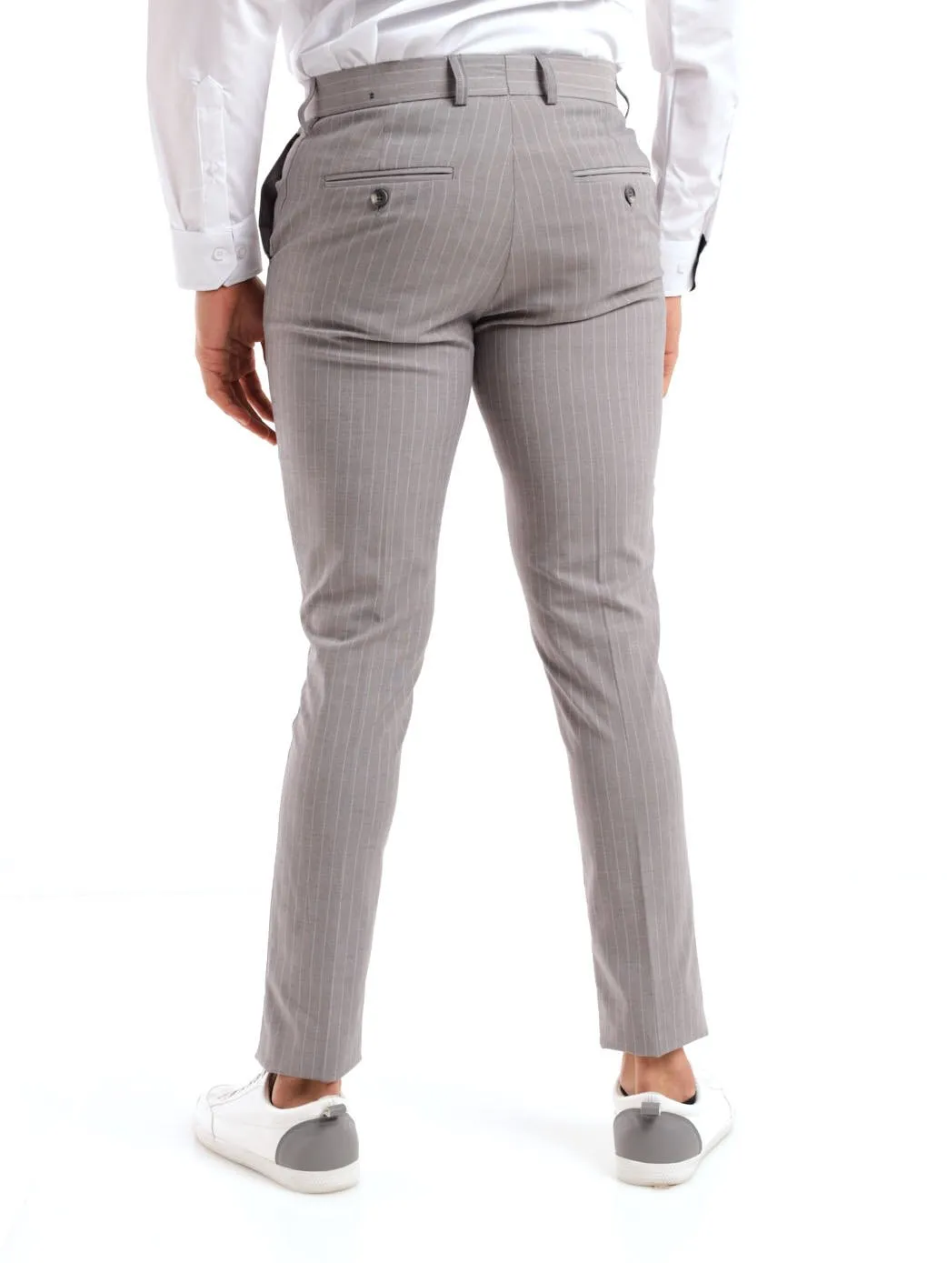 Men's Pin Stripe Trouser - Light Grey