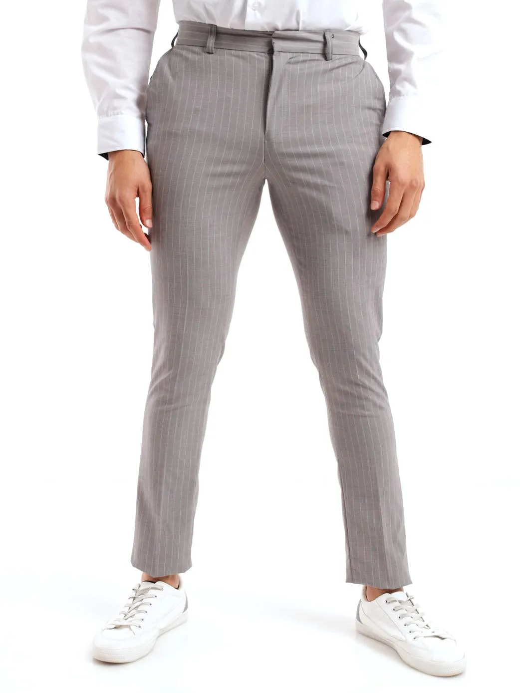 Men's Pin Stripe Trouser - Light Grey