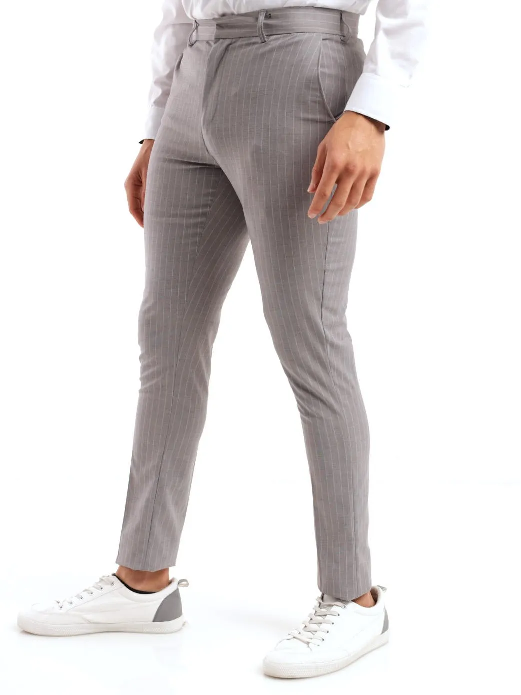 Men's Pin Stripe Trouser - Light Grey