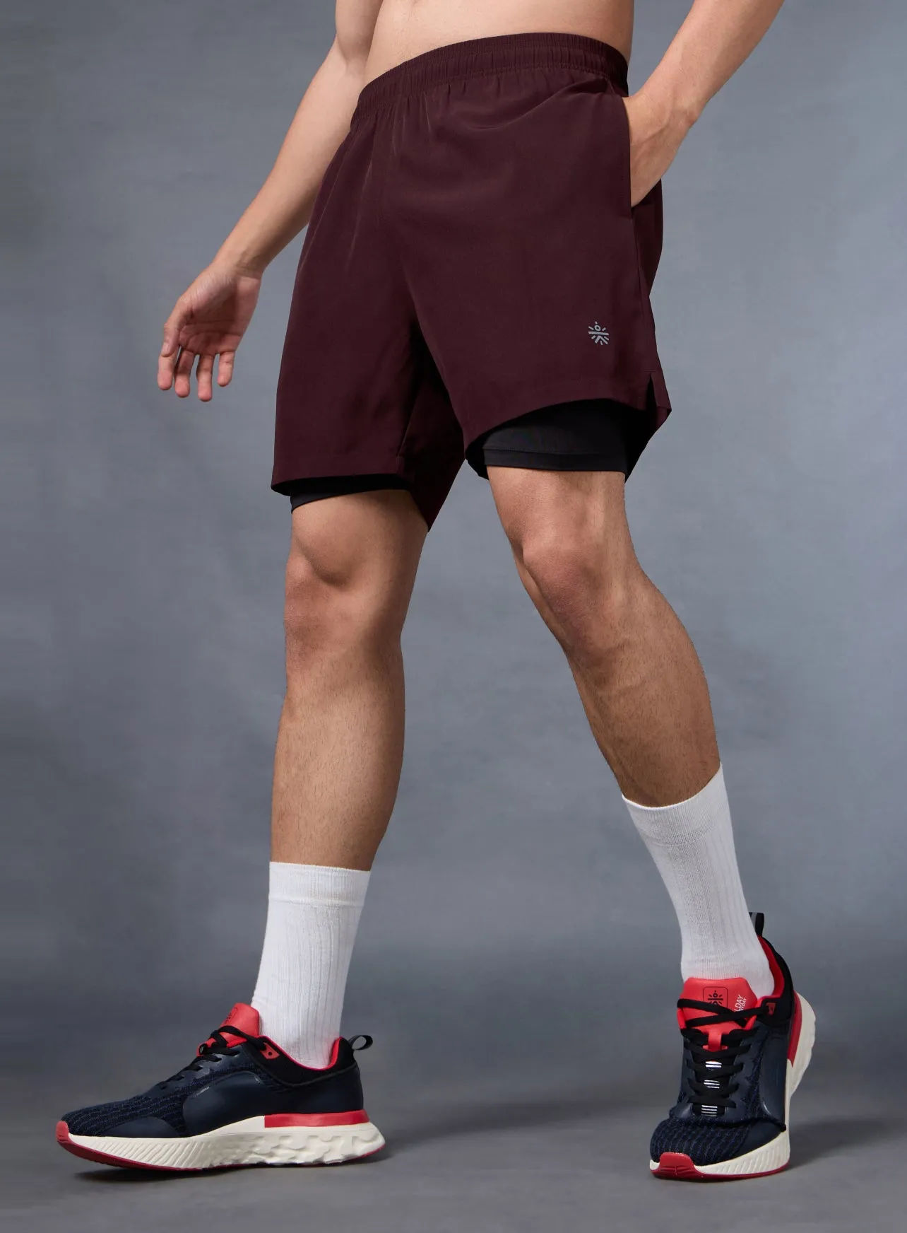Men's Run Elevate Maroon Integrated Shorts