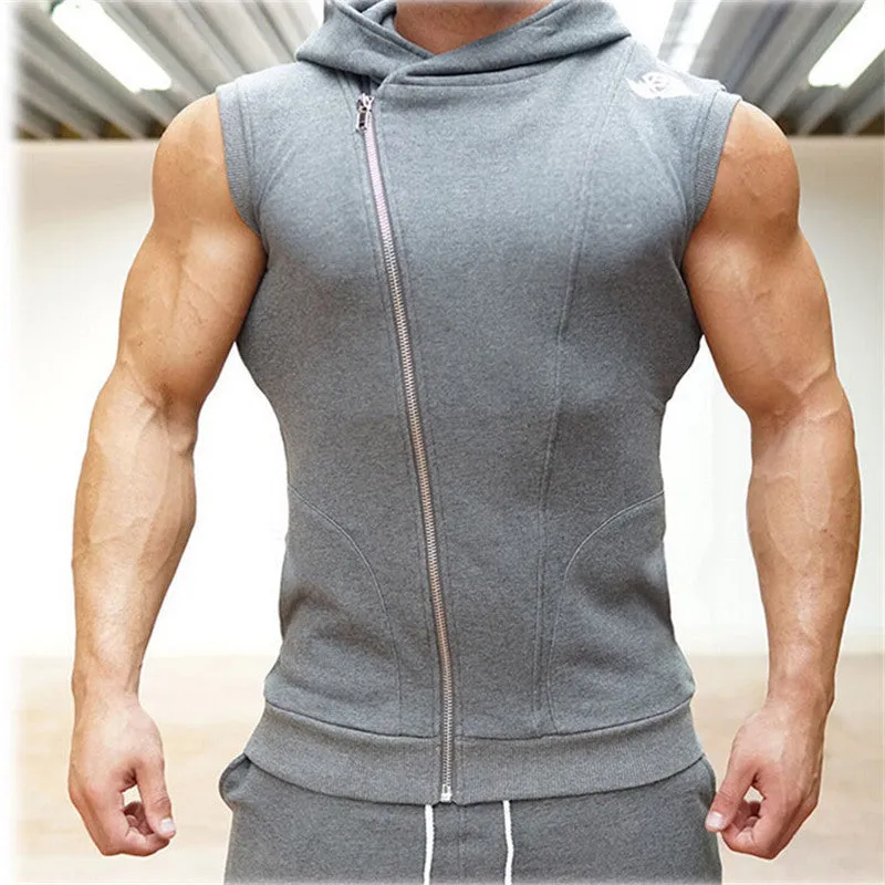 Mens Sleeveless Sweatshirt Hoodies Top Clothing T-Shirt Hooded Tank Top Sporting Hooded for Men Cotton Solid T Shirts Hooded