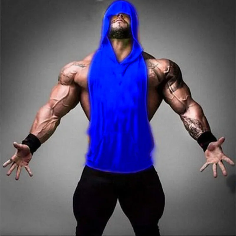 Mens Stringer Hoodie Tank Top Bodybuilding Gymnasium Clothing Fitness Sleeveless Singlet Shirt Deep ridge Tank Top Hoodies Male
